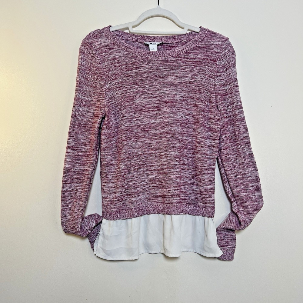 White House Black Market‎ SMALL Woven Hem Pullover Burgundy/White Marled Sweater